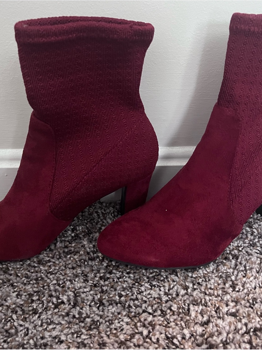 Wine Knit Sock Ankle Booties